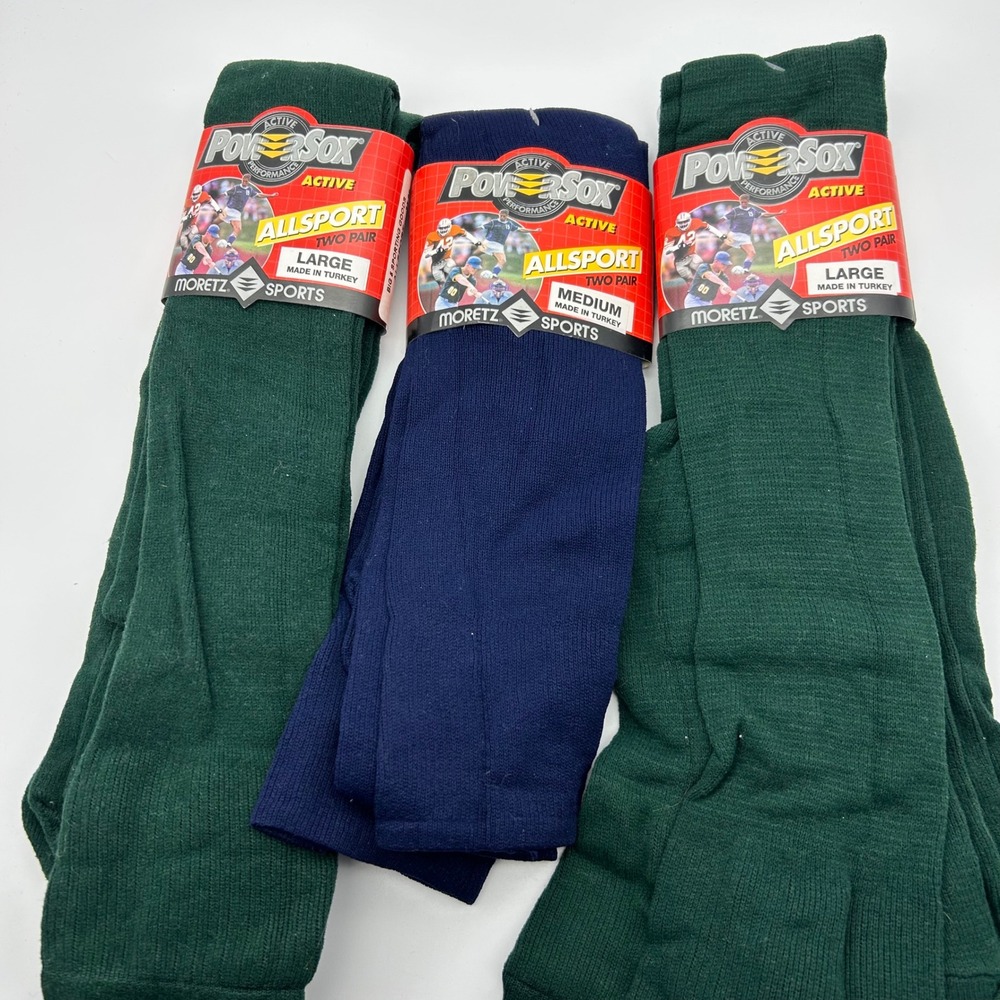 PowerSox Allsport Active Performance Socks Lot of 6 Pairs Green Navy Men M L